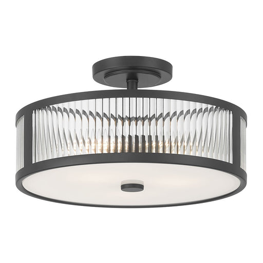 Millennium Ardezia 3Lt Semi Flush Mount, Black/Clear Ribbed - 23303-MB