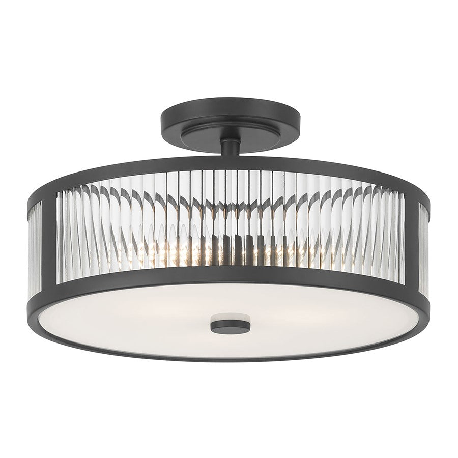 Millennium Ardezia 3Lt Semi Flush Mount, Black/Clear Ribbed - 23303-MB