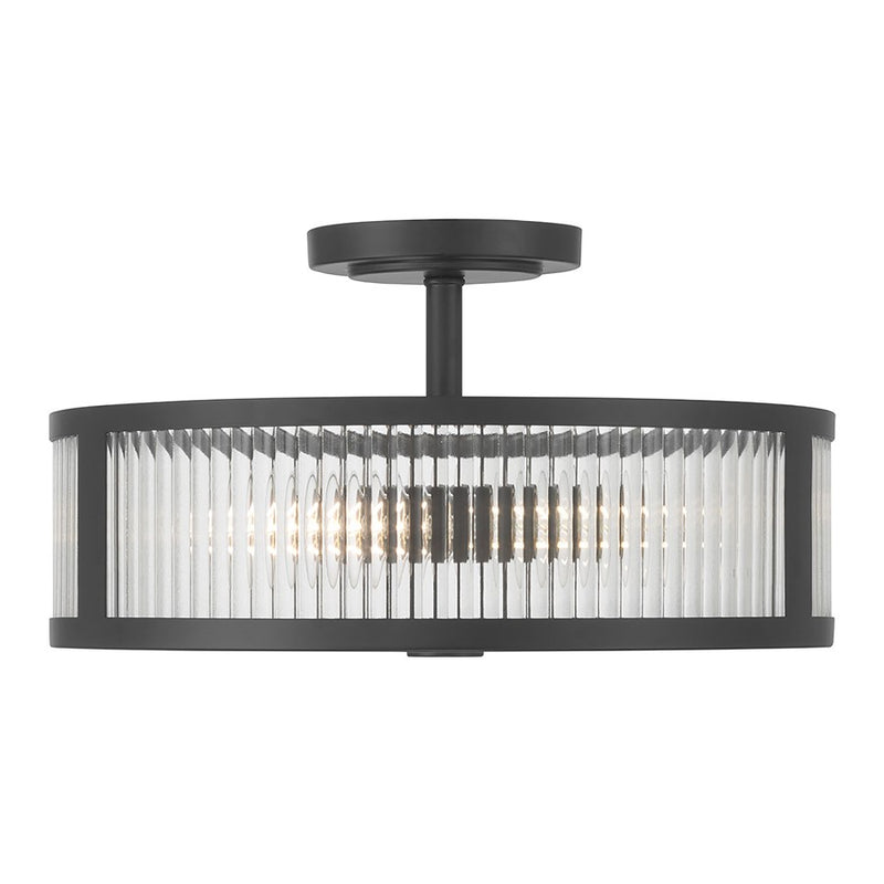 Millennium Ardezia 3Lt Semi Flush Mount, Black/Clear Ribbed