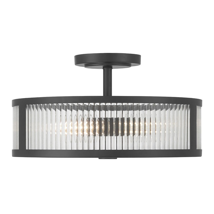 Millennium Ardezia 3Lt Semi Flush Mount, Black/Clear Ribbed