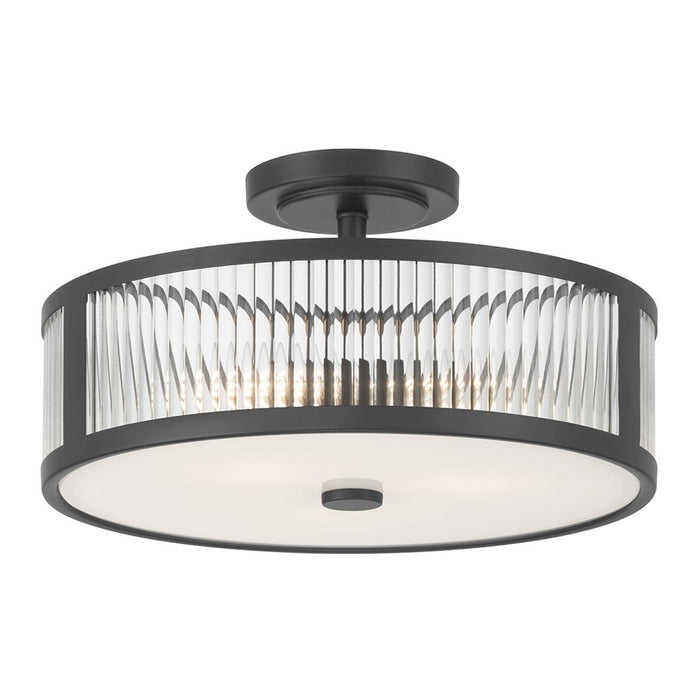 Millennium Ardezia 3Lt Semi Flush Mount, Black/Clear Ribbed