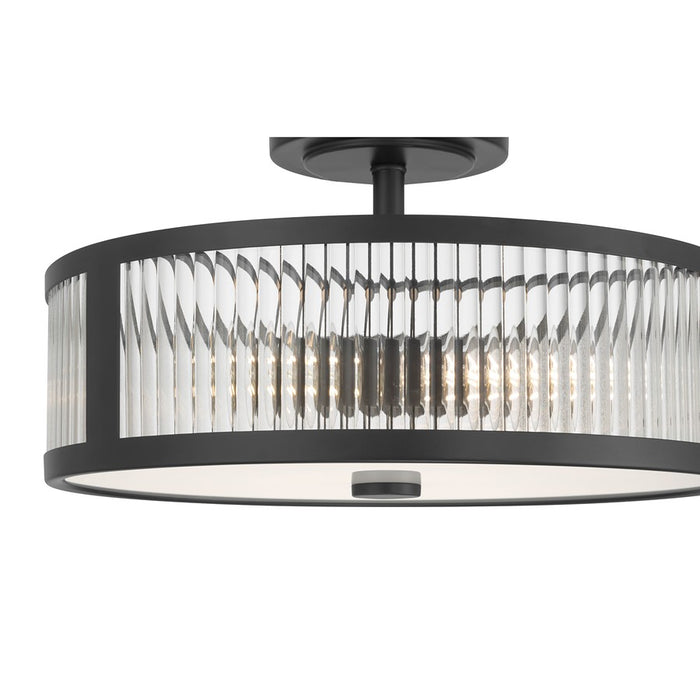 Millennium Ardezia 3Lt Semi Flush Mount, Black/Clear Ribbed