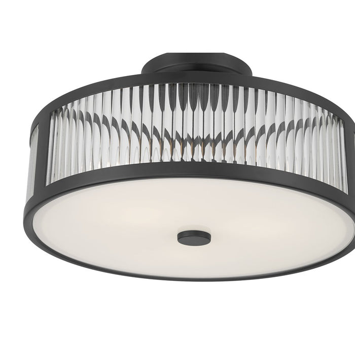 Millennium Ardezia 3Lt Semi Flush Mount, Black/Clear Ribbed