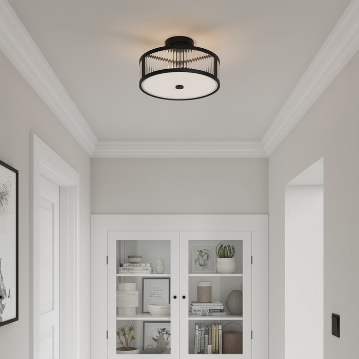 Millennium Ardezia 3Lt Semi Flush Mount, Black/Clear Ribbed