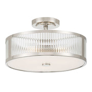 Millennium Ardezia 3Lt Semi Flush Mount, Nickel/Clear Ribbed - 23303-PN
