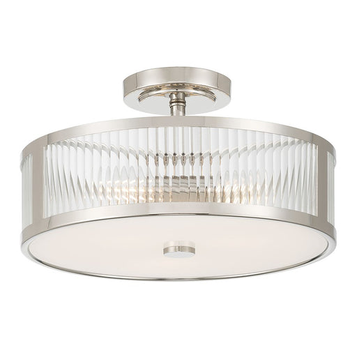 Millennium Ardezia 3Lt Semi Flush Mount, Nickel/Clear Ribbed - 23303-PN