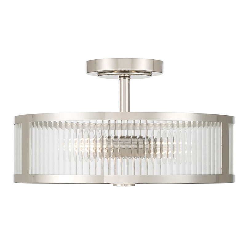 Millennium Ardezia 3Lt Semi Flush Mount, Nickel/Clear Ribbed