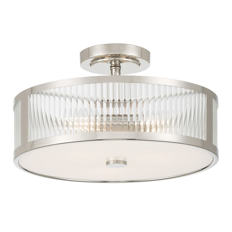 Millennium Ardezia 3Lt Semi Flush Mount, Nickel/Clear Ribbed