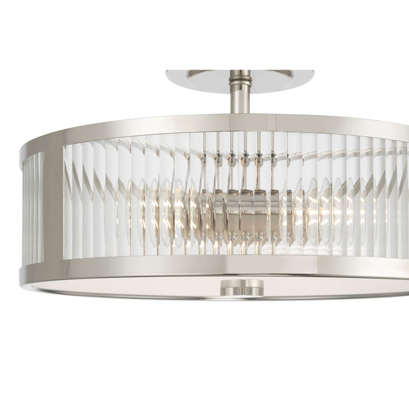 Millennium Ardezia 3Lt Semi Flush Mount, Nickel/Clear Ribbed
