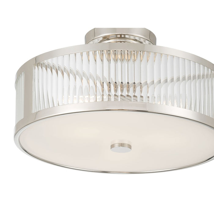 Millennium Ardezia 3Lt Semi Flush Mount, Nickel/Clear Ribbed