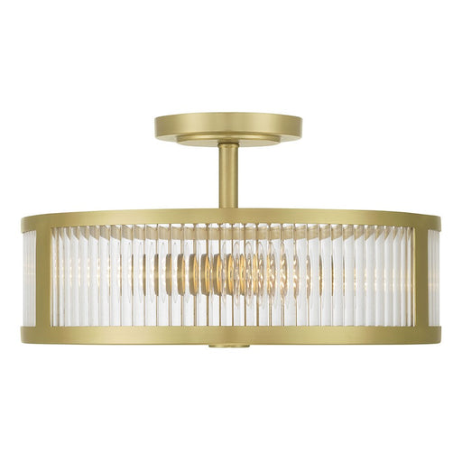 Millennium Ardezia 3Lt Semi Flush Mount, Brass/Clear Ribbed