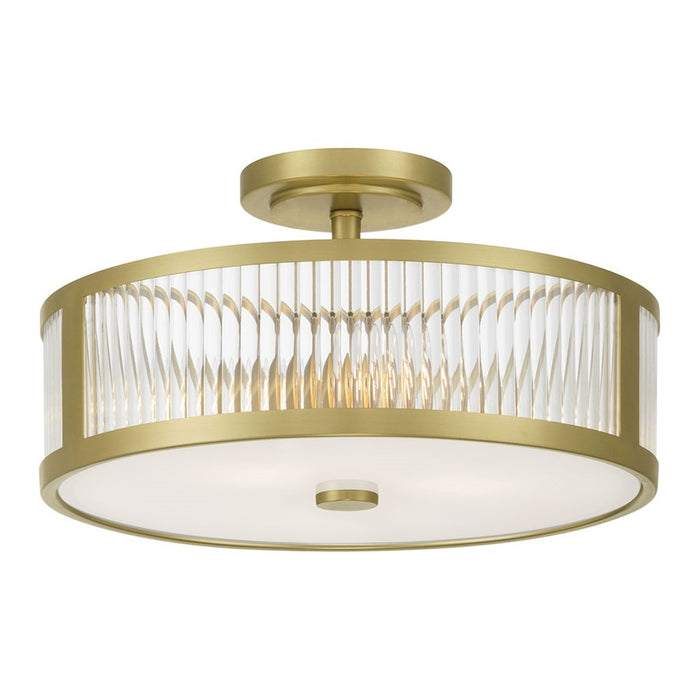 Millennium Ardezia 3Lt Semi Flush Mount, Brass/Clear Ribbed