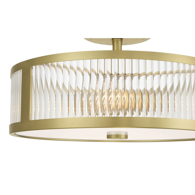 Millennium Ardezia 3Lt Semi Flush Mount, Brass/Clear Ribbed
