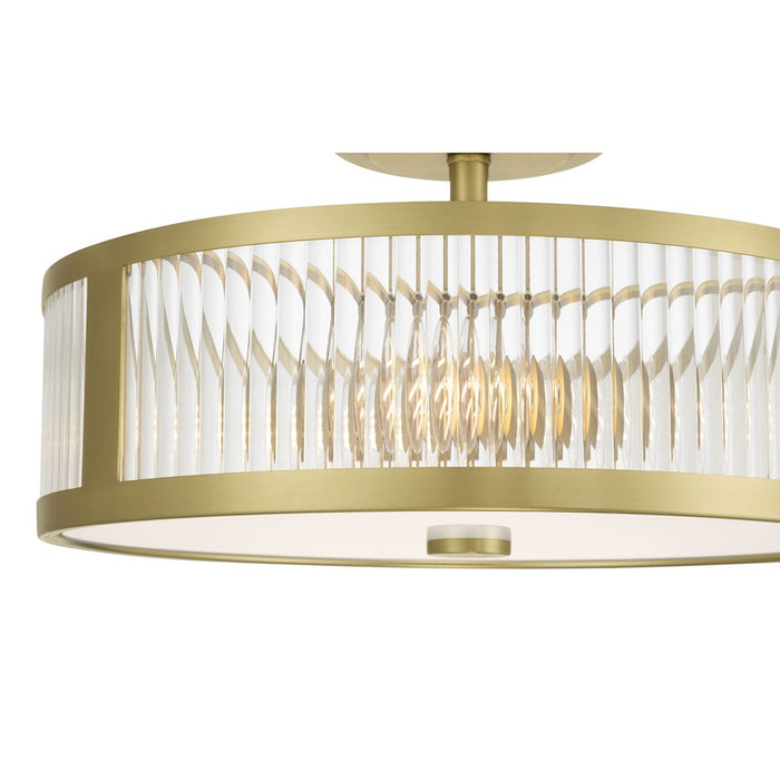 Millennium Ardezia 3Lt Semi Flush Mount, Brass/Clear Ribbed