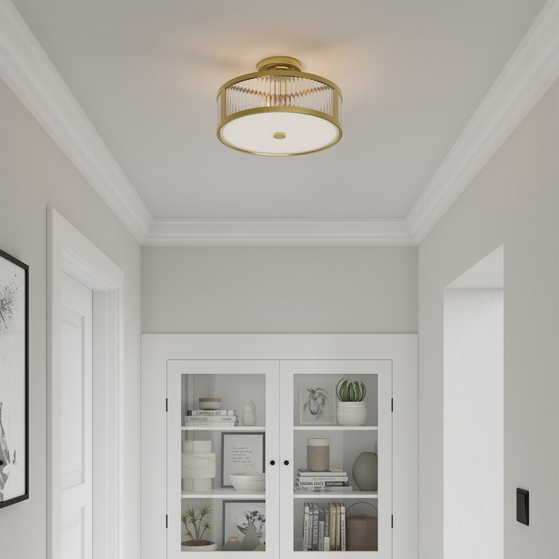 Millennium Ardezia 3Lt Semi Flush Mount, Brass/Clear Ribbed