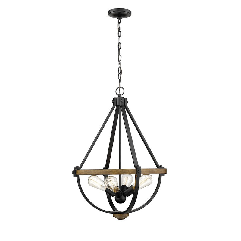 Millennium Ellijay 4 Light 25.5" Pendant, Matte Black/Wood Tone