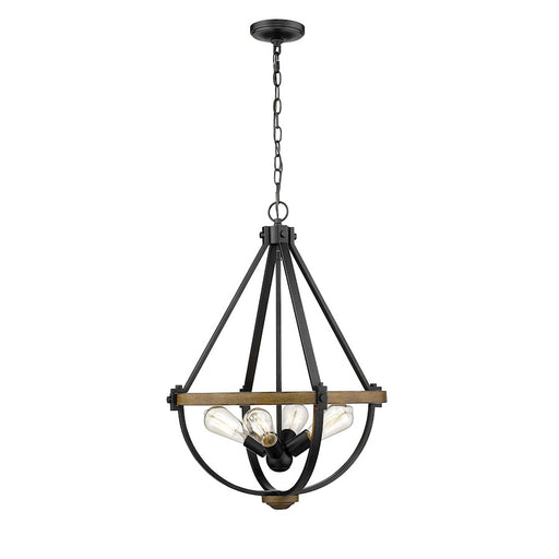 Millennium Ellijay 4 Light 25.5" Pendant, Matte Black/Wood Tone