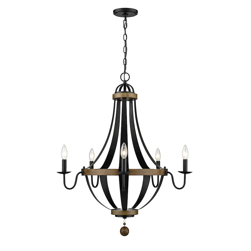 Millennium Ellijay 5 Light 33.5" Chandelier, Matte Black/Wood Tone