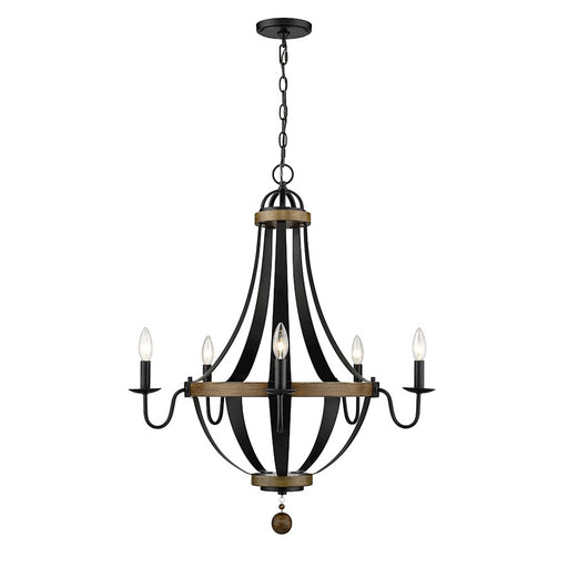 Millennium Ellijay 5 Light 33.5" Chandelier, Matte Black/Wood Tone