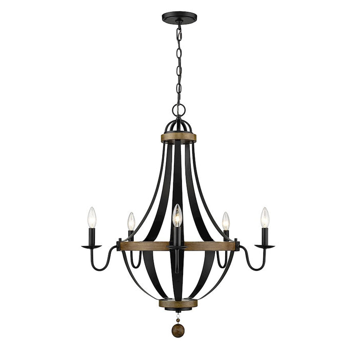 Millennium Ellijay 5 Light 33.5" Chandelier, Matte Black/Wood Tone