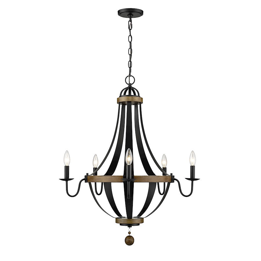 Millennium Ellijay 5 Light 33.5" Chandelier, Matte Black/Wood Tone