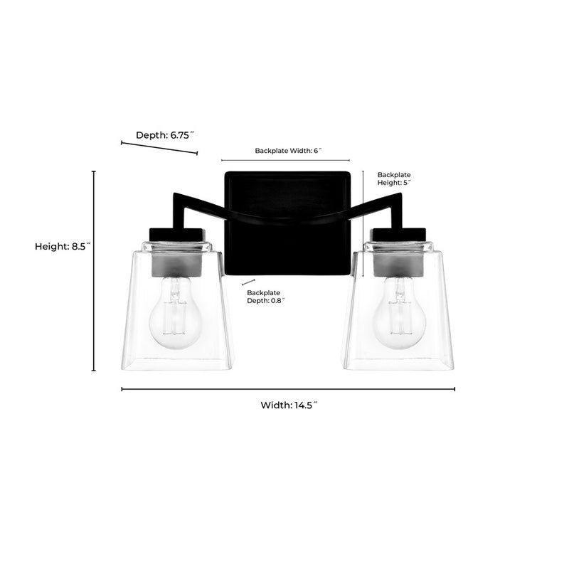 Millennium Lighting Avenna 2Lt 15" Vanity, Nickel/Clear Square