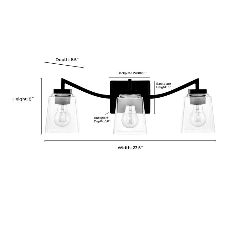 Millennium Lighting Avenna 3Lt 24" Vanity, Black/Clear Square