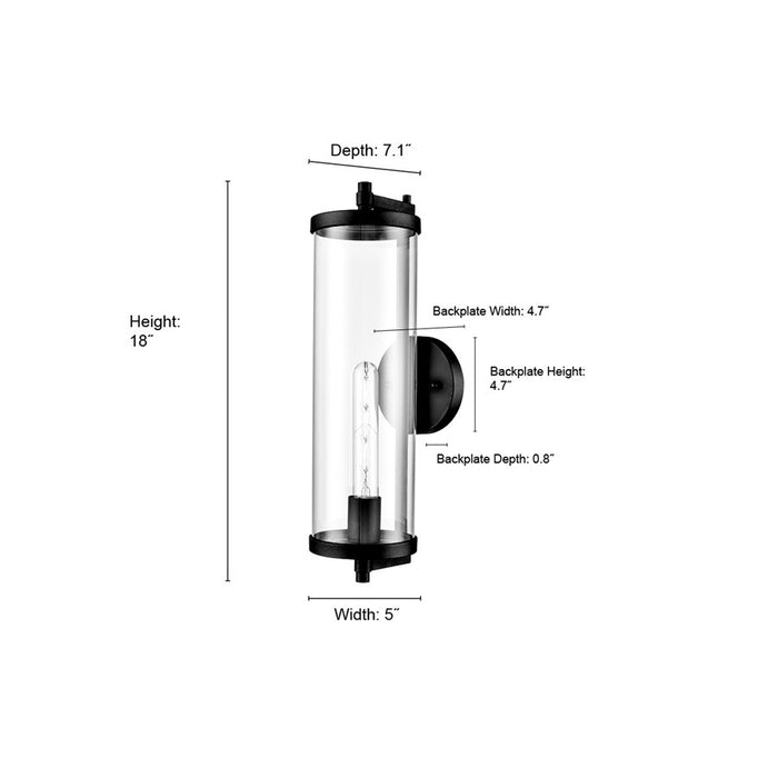 Millennium Lighting Beckham 1Lt 18" Outdoor Sconce, Black/Clear