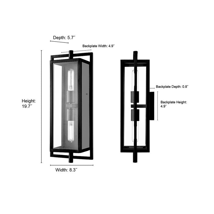Millennium Lighting Rankin 2Lt Outdoor Wall Sconce, Black/Clear