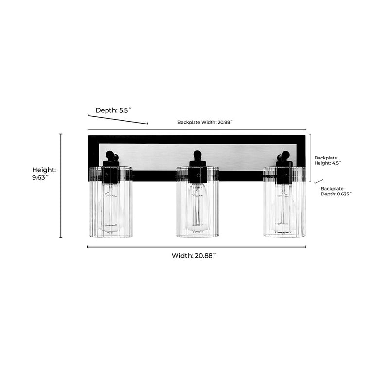 Millennium Lighting Gasol 3Lt Vanity, Black/Vintage Brass/Clear