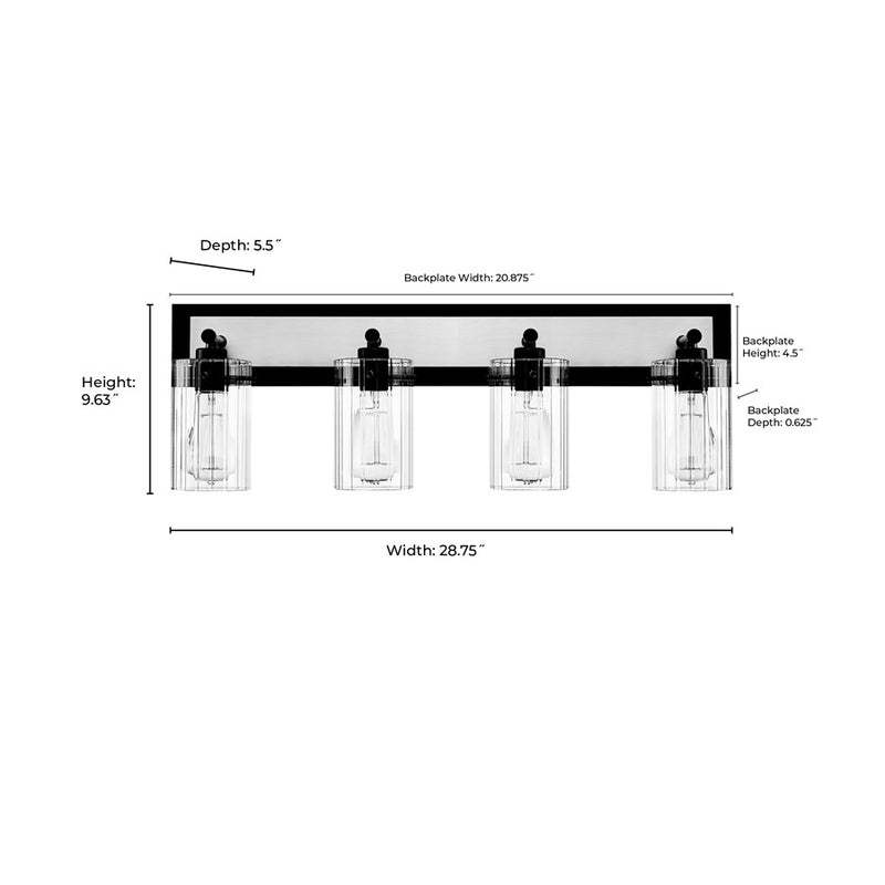 Millennium Lighting Gasol 4Lt Vanity, Black/Vintage Brass/Clear