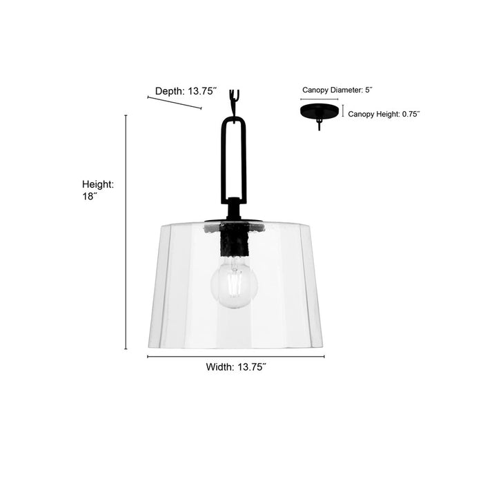 Millennium Lighting Diamara 1Lt Pendant, Matte Black/Clear