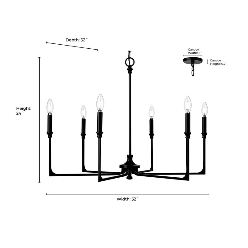 Millennium Lighting Azara 6Lt 32" Chandelier, Black