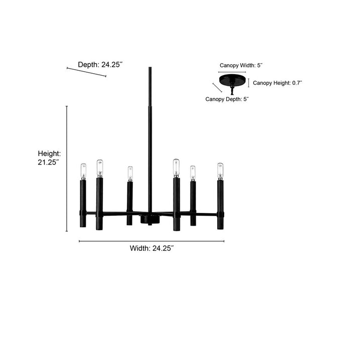 Millennium Lighting Skyva 6Lt 21" Chandelier, Black