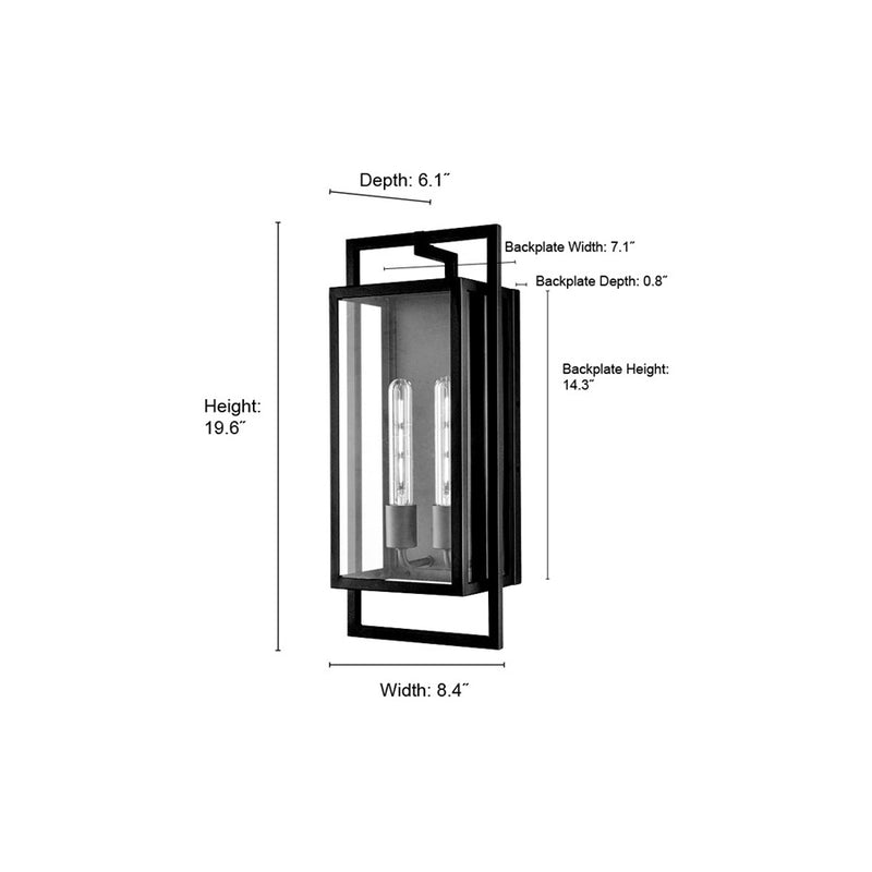 Millennium Lighting Agatha 2Lt 20" Outdoor Wall Sconce, Black/Clear