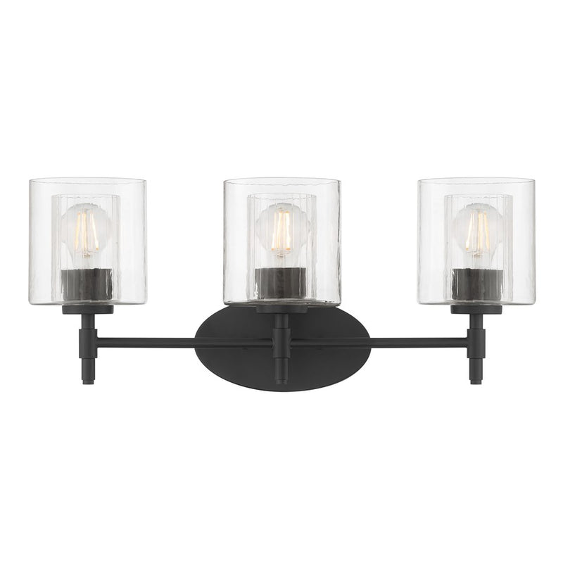 Millennium Solventa 3Lt Bathroom Vanity Light, Black/Clear Ribbed
