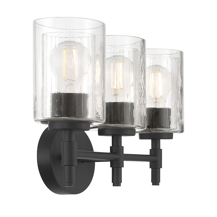 Millennium Solventa 3Lt Bathroom Vanity Light, Black/Clear Ribbed