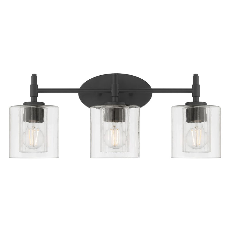 Millennium Solventa 3Lt Bathroom Vanity Light, Black/Clear Ribbed