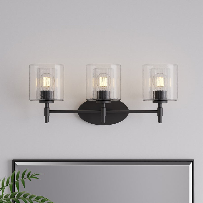 Millennium Solventa 3Lt Bathroom Vanity Light, Black/Clear Ribbed