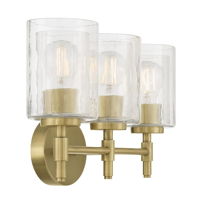 Millennium Solventa 3Lt Bathroom Vanity Light, Brass/Clear Ribbed