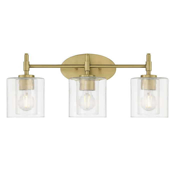 Millennium Solventa 3Lt Bathroom Vanity Light, Brass/Clear Ribbed