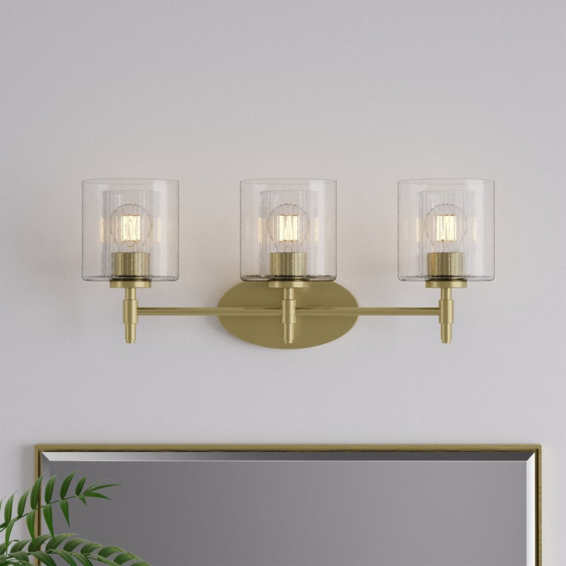 Millennium Solventa 3Lt Bathroom Vanity Light, Brass/Clear Ribbed
