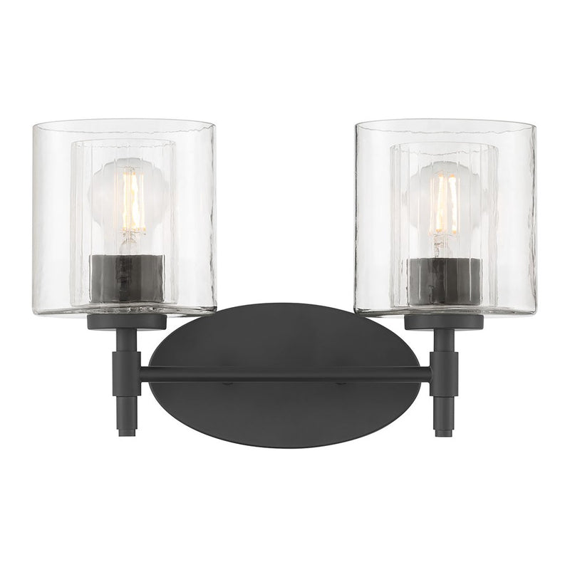 Millennium Solventa 2Lt Bathroom Vanity Light, Black/Clear Ribbed