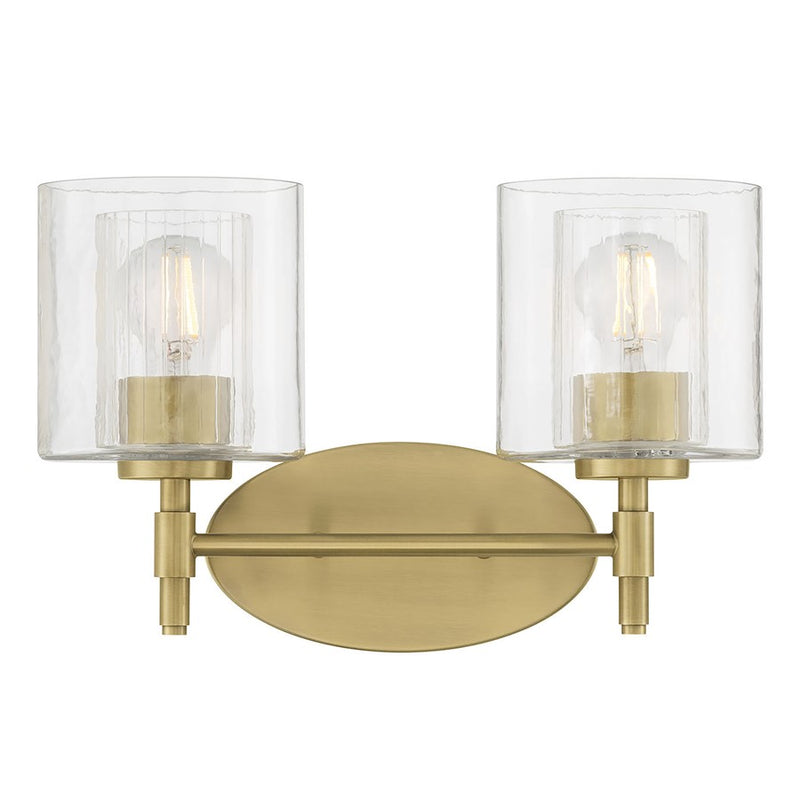 Millennium Solventa 2Lt Bathroom Vanity Light, Brass/Clear Ribbed