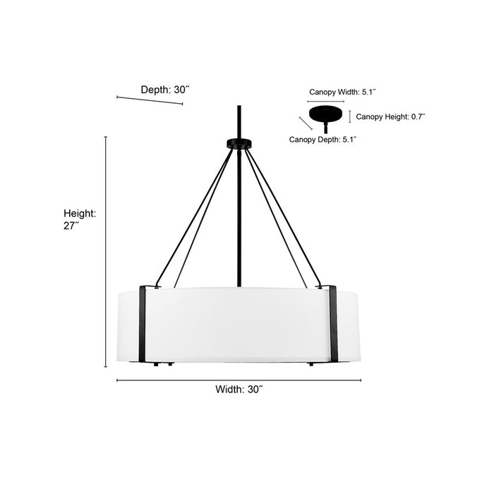Millennium Lighting Telfar 6Lt Pendant, Black/White