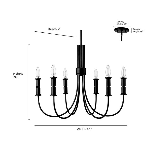 Millennium Lighting Potiss 6 Light Chandelier, Matte Black
