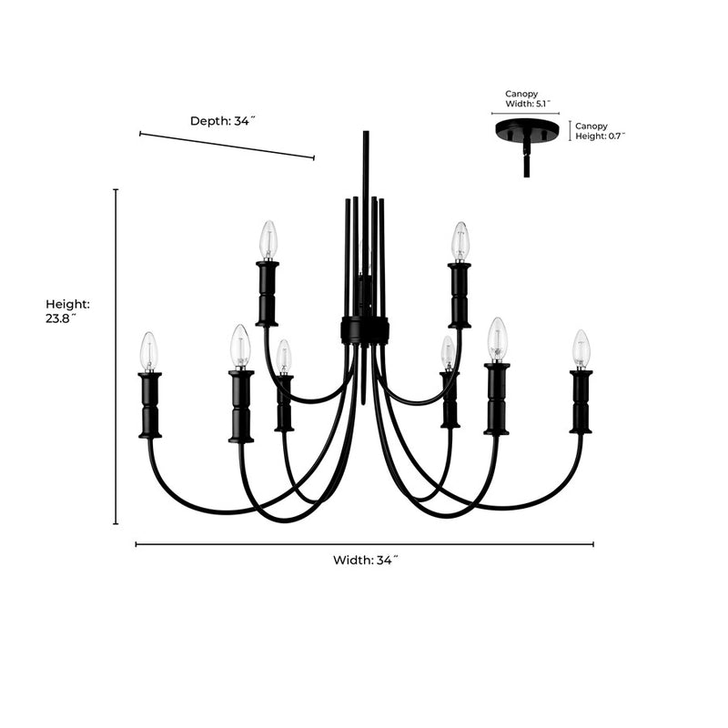 Millennium Lighting Potiss 9Lt Chandelier, Black