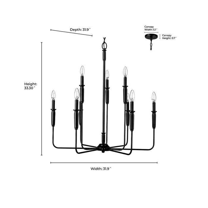 Millennium Lighting Savanne 9Lt Chandelier, Black