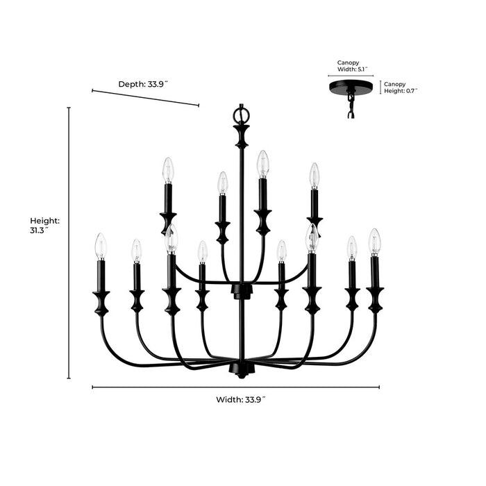 Millennium Lighting Savanne 12Lt Chandelier, Black