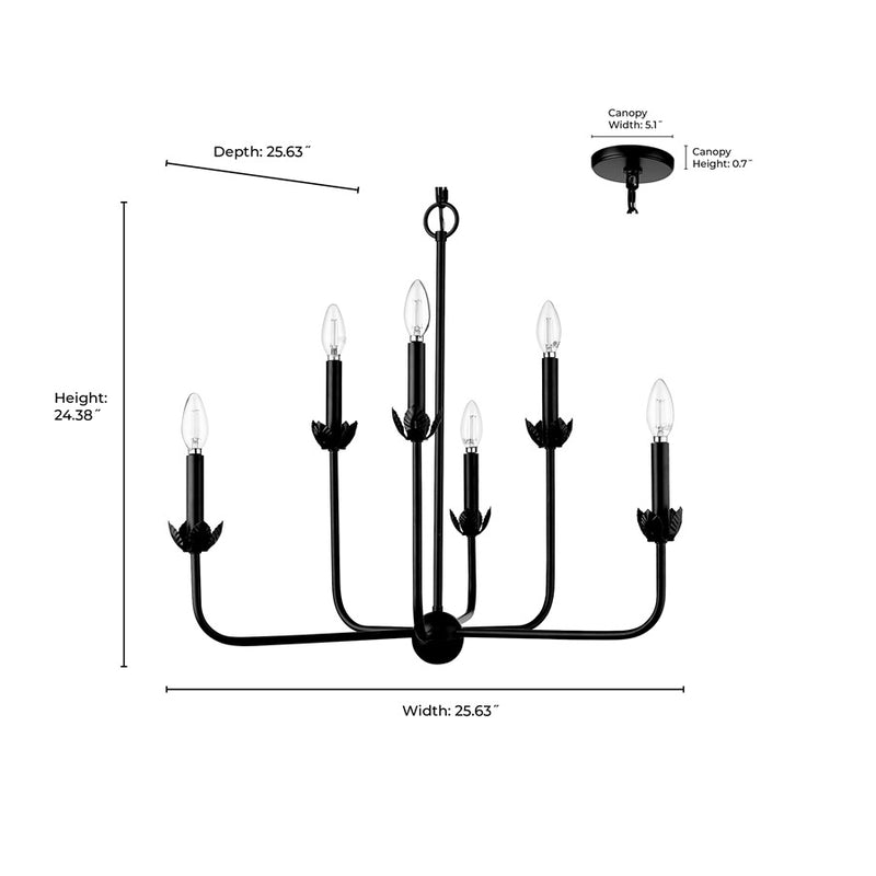 Millennium Lighting Freesia 6 Light 25" Chandelier, Matte Black